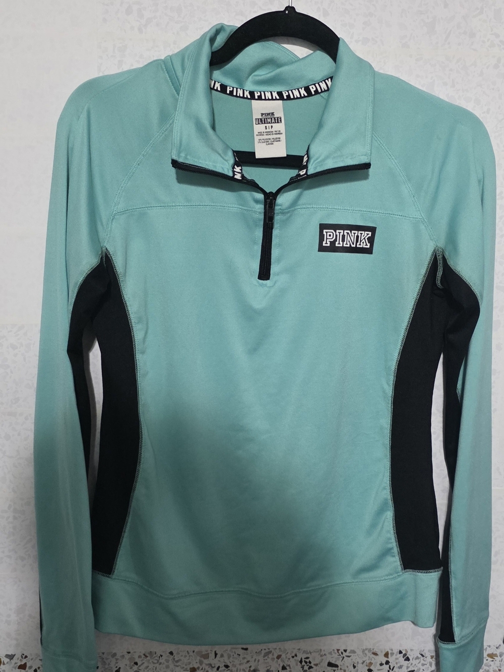 PINK Victoria's Secret Teal Half-Zip Pullover with Black Panels